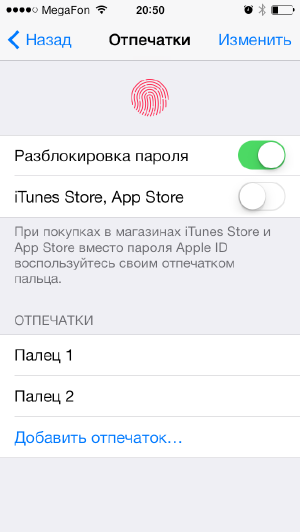 Скриншот интерфейса Apple iPhone 5S.