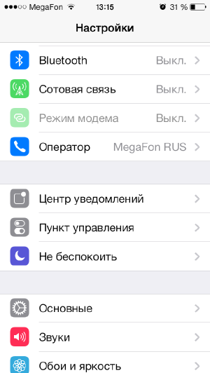 Скриншот интерфейса Apple iPhone 5S.