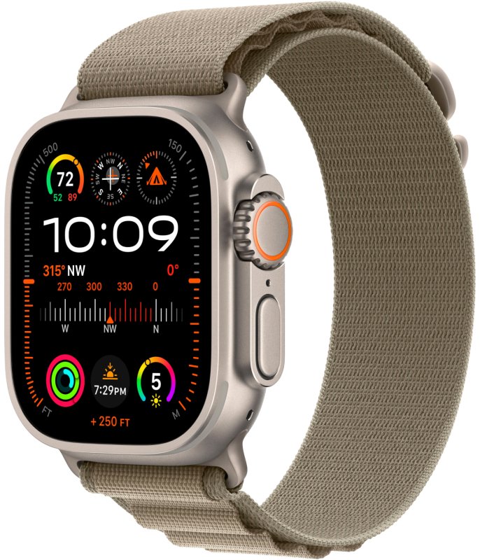 Apple Watch Ultra 2 49mm Titanium Case with Olive Alpine Loop Band - Large (GPS + Cellular)