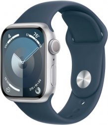 Фото товара Apple Watch Series 9 45mm Silver Aluminum Case with Storm Blue Sport Band (GPS) (размер S/M)