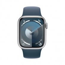 Фото товара Apple Watch Series 9 45mm Silver Aluminum Case with Storm Blue Sport Band (GPS) (размер S/M)